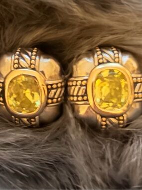 T&J Designs high end white and Gold-Tone Earrings with Bright citrine Stones.